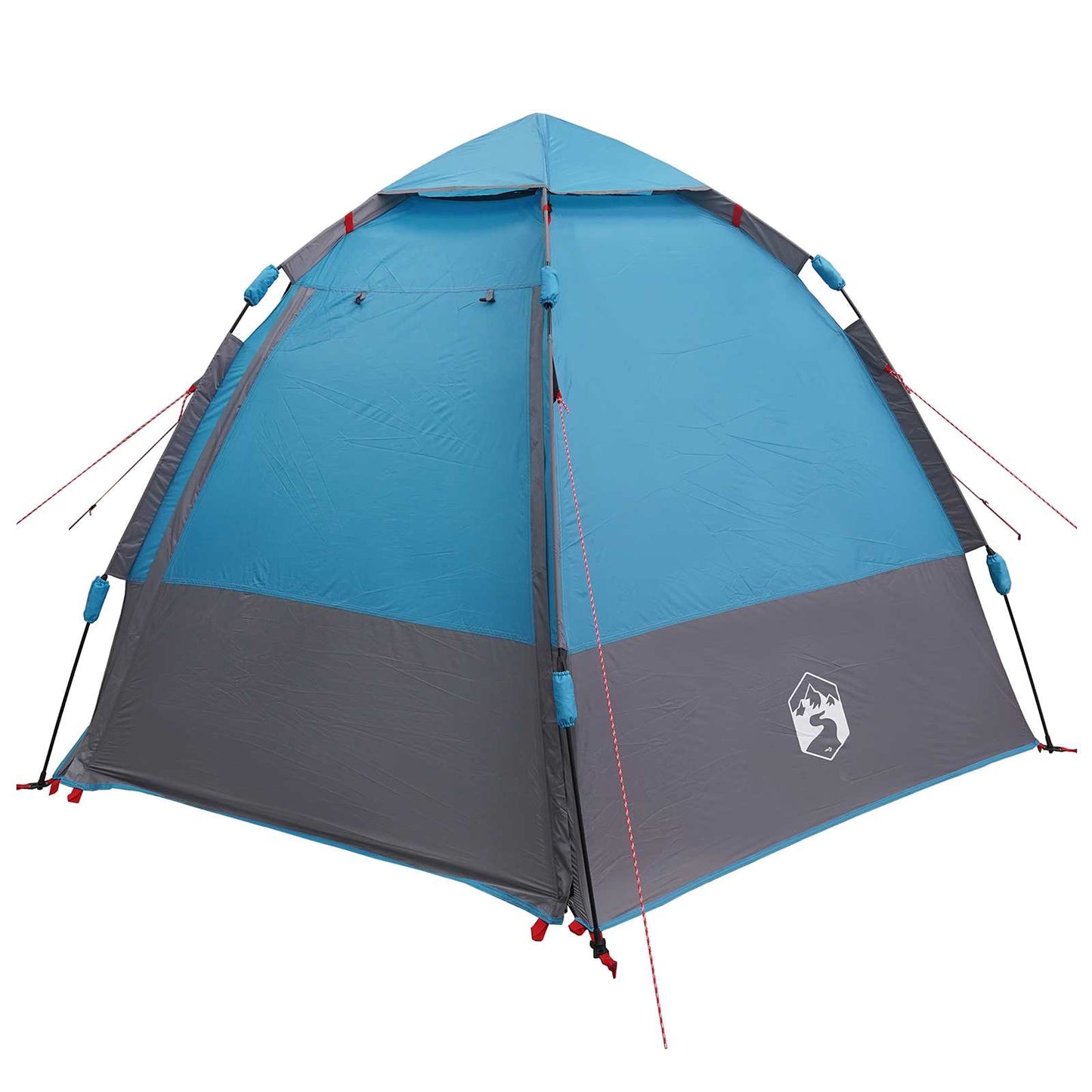 Zijaanzicht van de vidaXL instant tent in blauw en grijs met regenhoes.