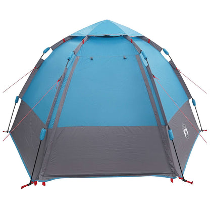 Zijaanzicht van de vidaXL instant tent in blauw en grijs met regenhoes.