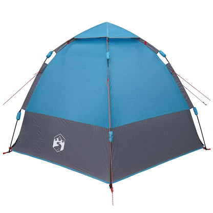 Zijaanzicht van de vidaXL instant tent in blauw en grijs met regenhoes.