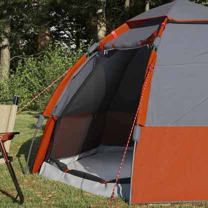 Detail van de ingang van de vidaXL Instant tent met grijs en oranje ontwerp.