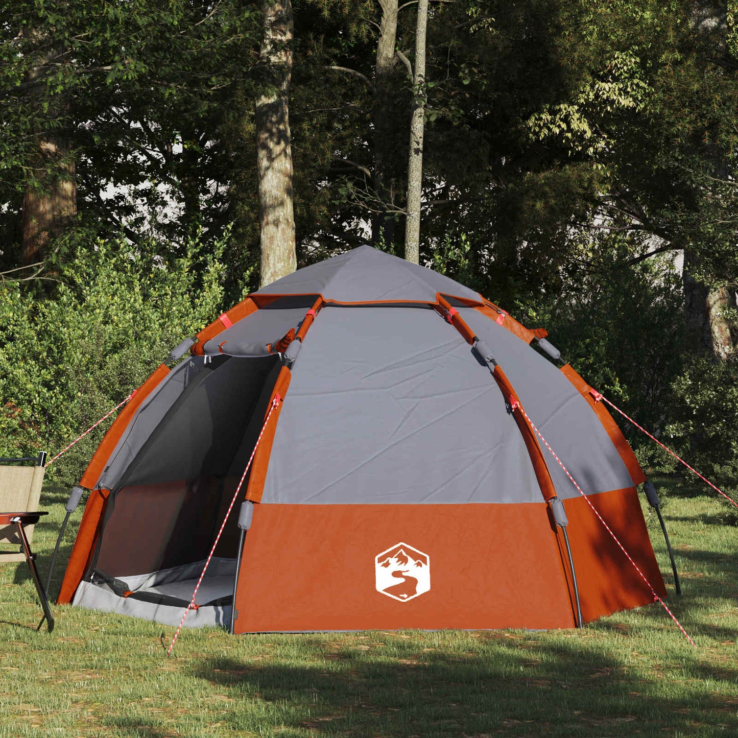 vidaXL Instant tent voor 4 personen in grijs en oranje, snel op te zetten in de natuur.