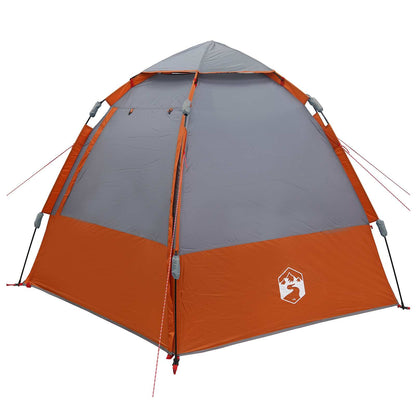 Zijaanzicht van de vidaXL Instant tent voor 4 personen in oranje en grijs.