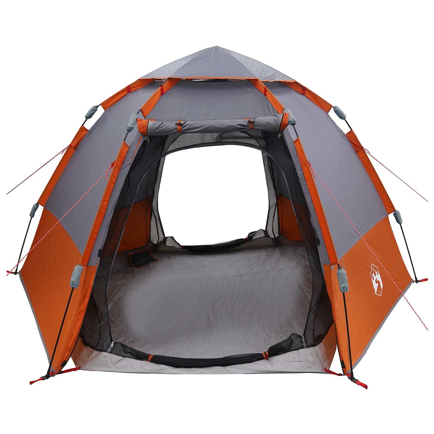 Zijaanzicht van de vidaXL Instant tent voor 4 personen in oranje en grijs.