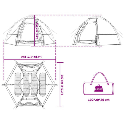 Technische tekening van de vidaXL Instant tent voor 4 personen met afmetingen en indeling.