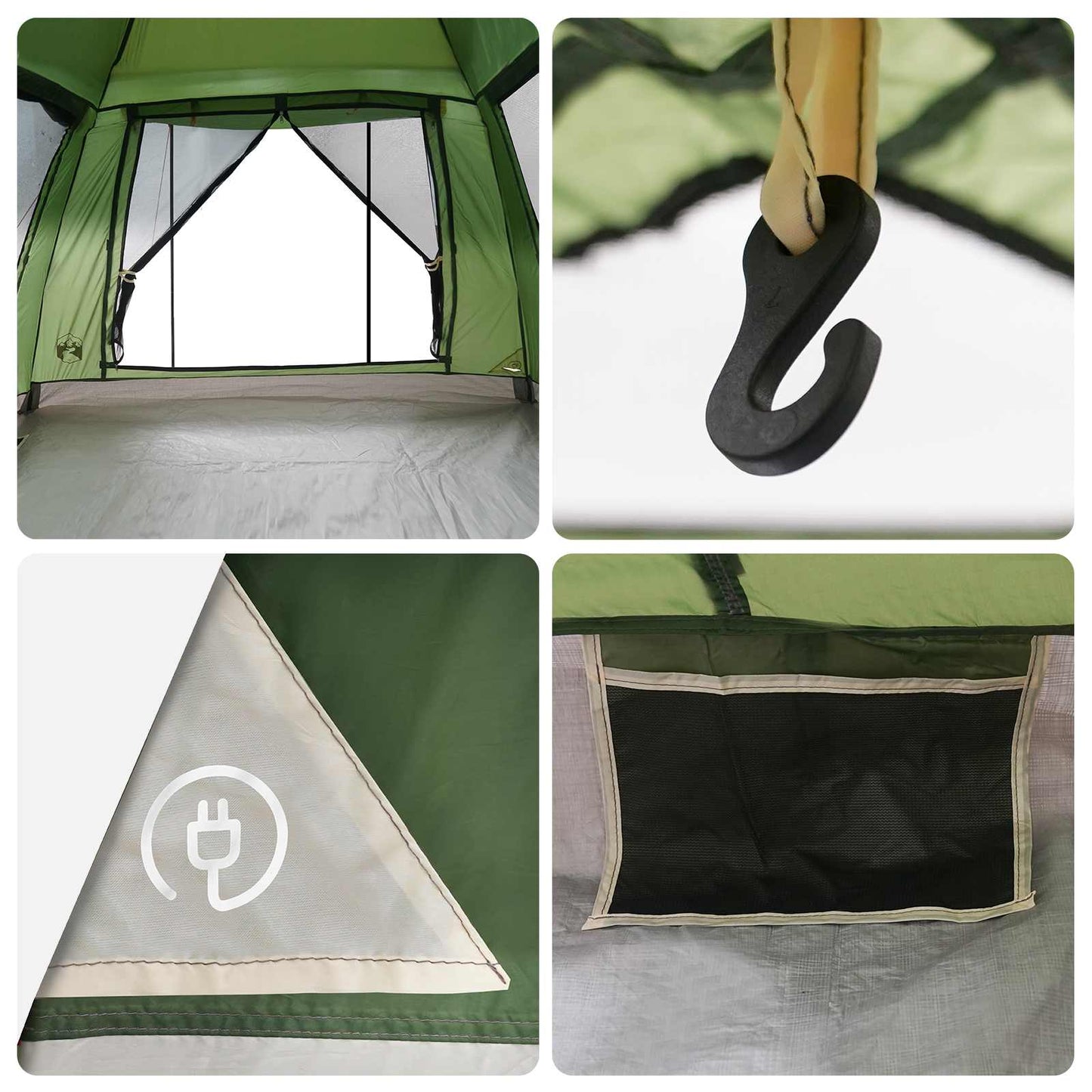 Detail van de vidaXL Instant Tent met regenfly, inclusief haak en ventilatieopening.