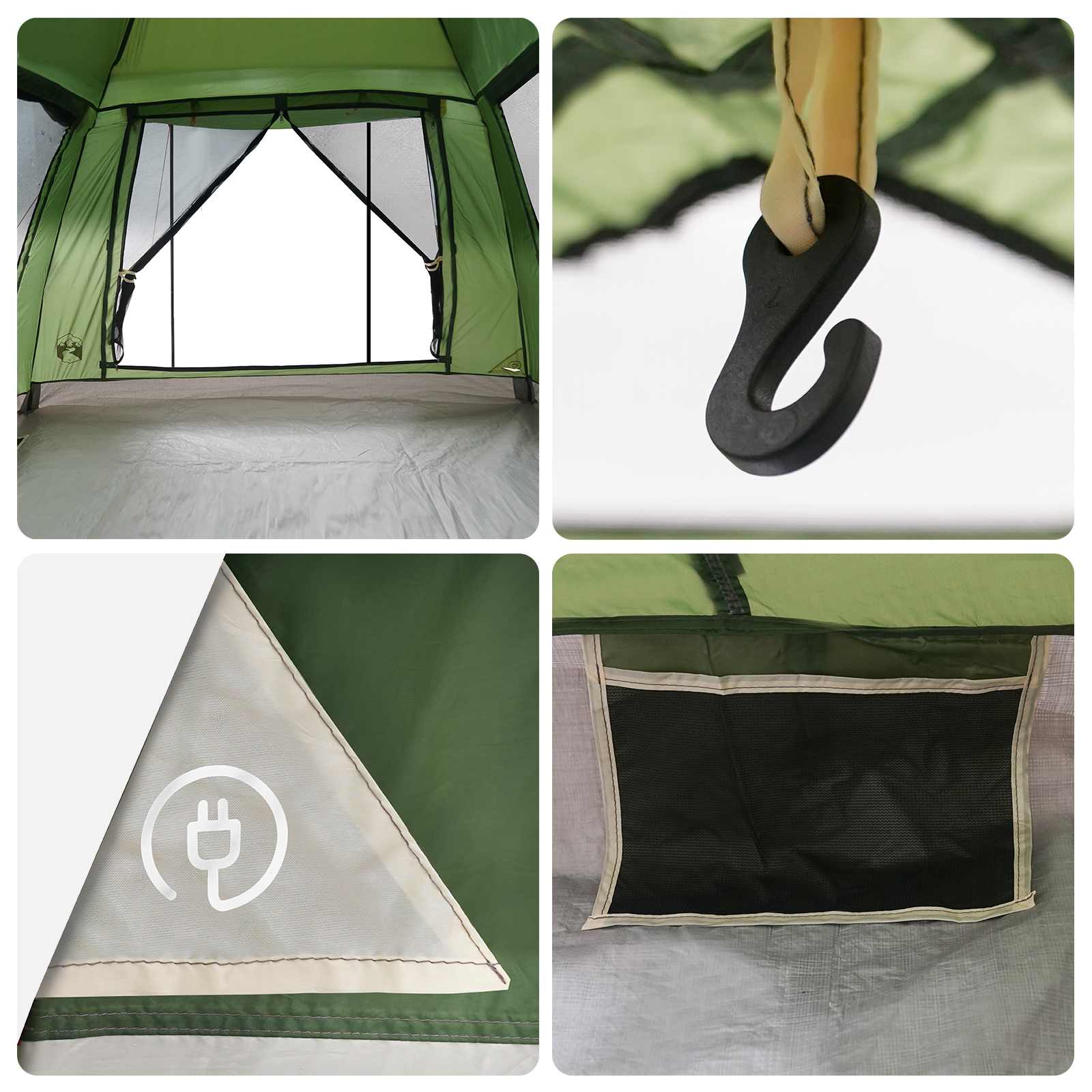 Detail van de vidaXL Instant Tent met regenfly, inclusief haak en ventilatieopening.