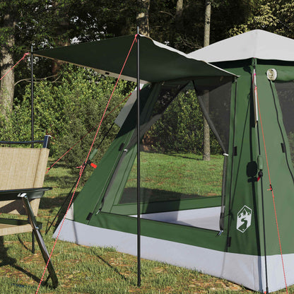 Detail van de vidaXL Instant Tent met Regenfly, zijaanzicht met afspanning en deuropening.