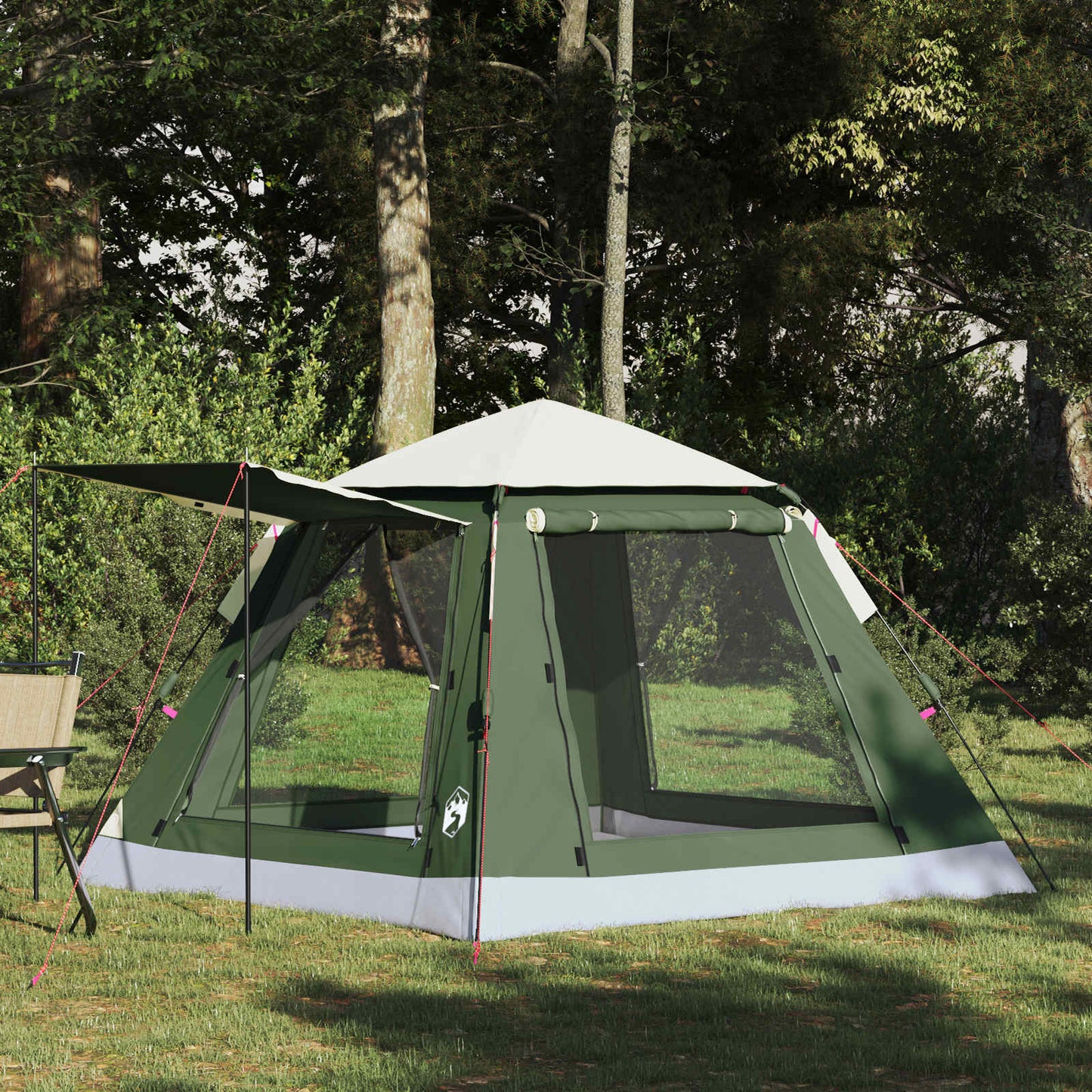 vidaXL Instant Tent voor 3 personen in groen met regenfly, snel opzetten in de natuur.