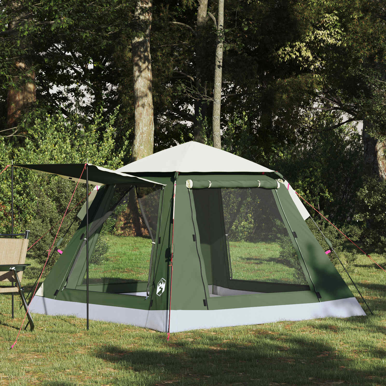 vidaXL Instant Tent voor 3 personen in groen met regenfly, snel opzetten in de natuur.