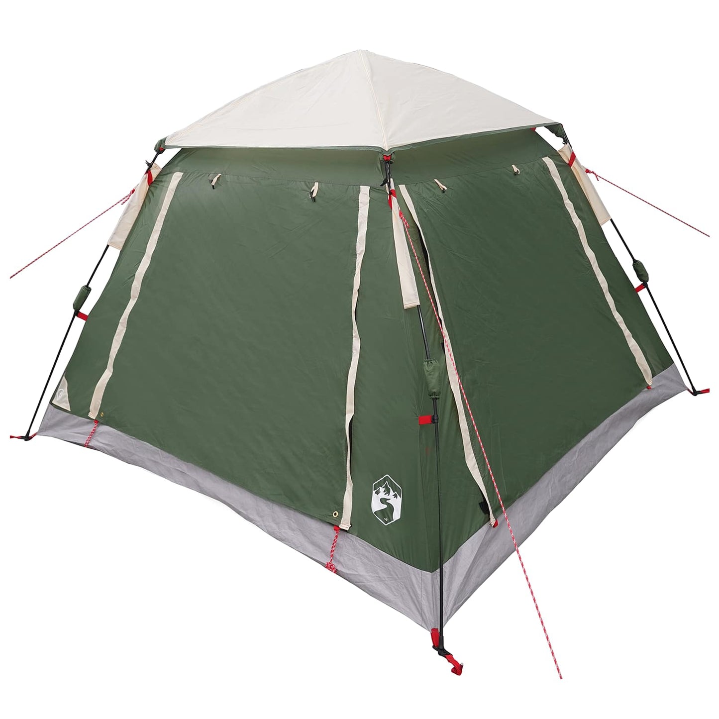 Detail van de groene vidaXL Instant Tent met regenfly, zijaanzicht met bevestigingshaken.