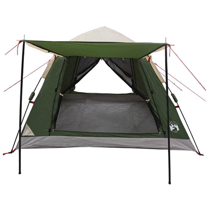 Zijaanzicht van de vidaXL Instant Tent met Regenfly in groen, met open ingang.