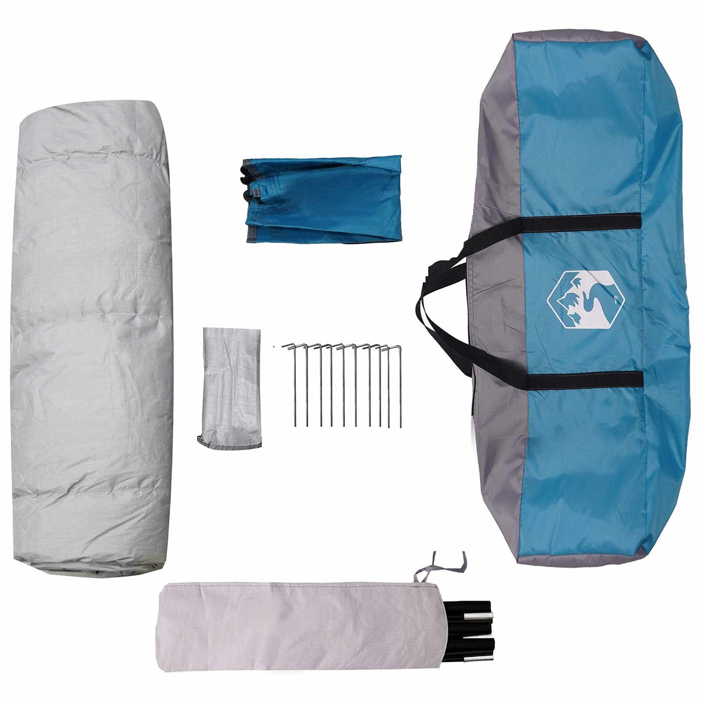 Detail van de vidaXL Instant Tent met accessoires, waaronder stokken en haringen.