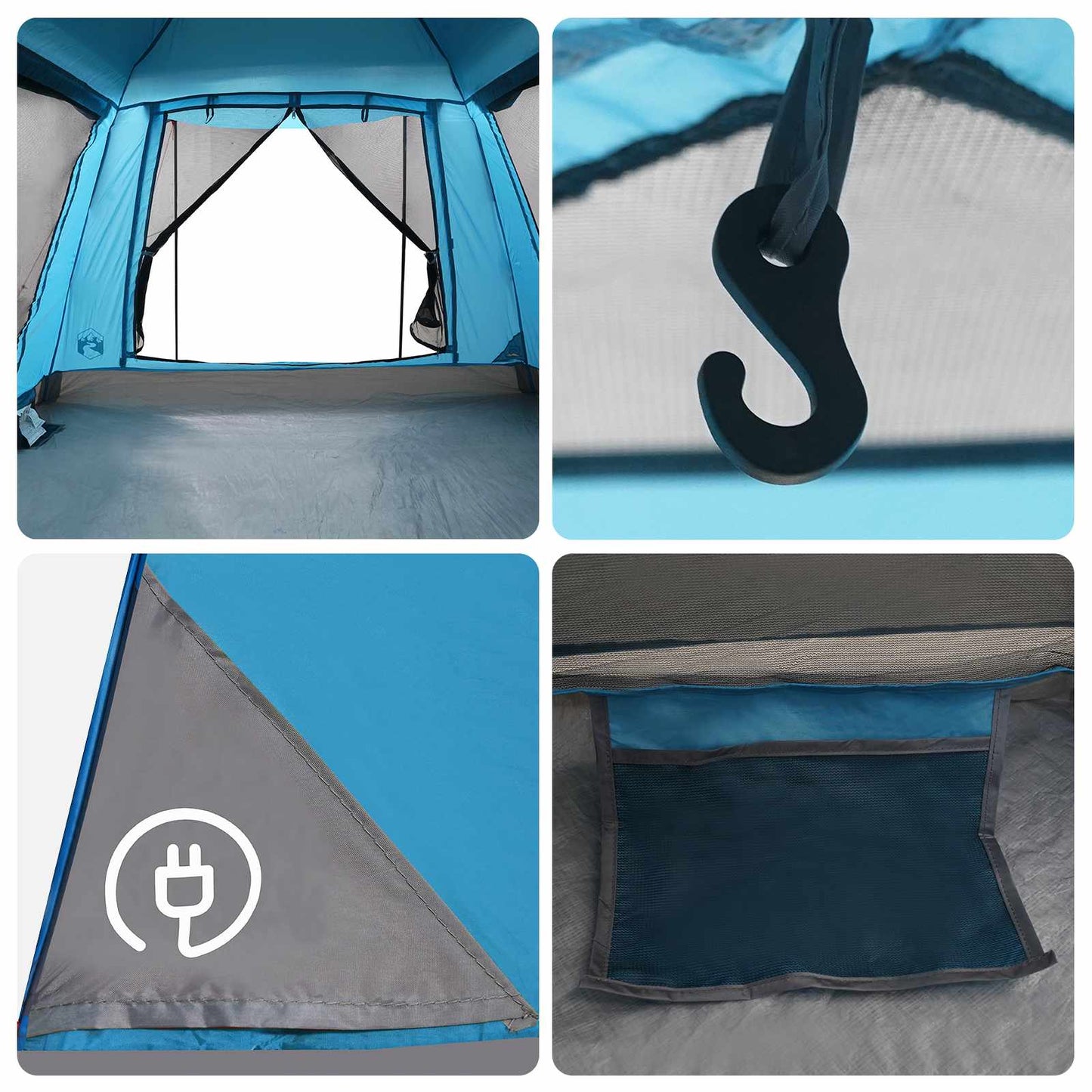 Detail van de binnenkant van de vidaXL Instant Tent met ventilatieroosters en opbergvak.