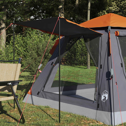 Detail van de vidaXL Instant Tent met Regenfly, zijaanzicht met afspanning en oranje dak.