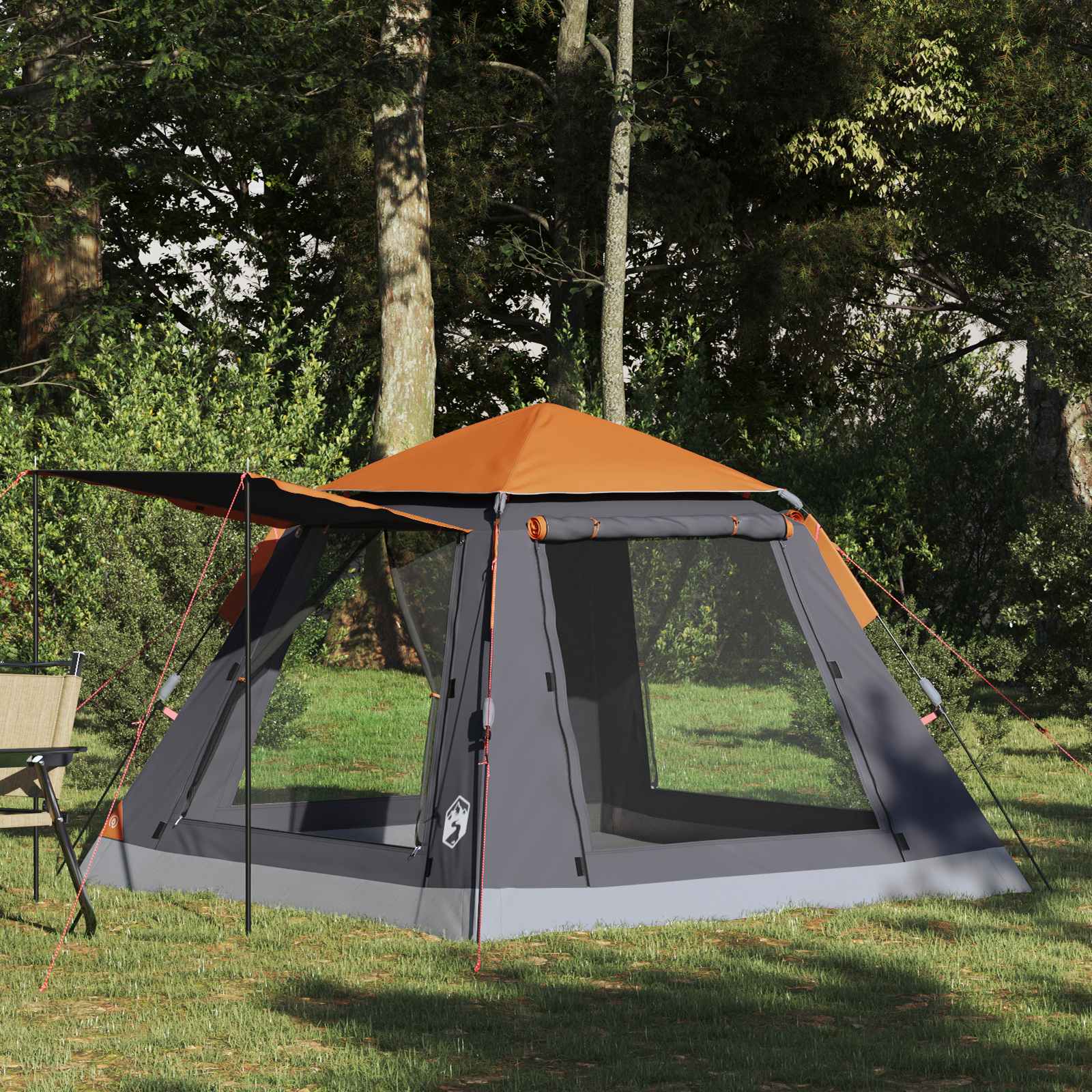 vidaXL Instant Tent voor 3 personen met oranje rainfly, snel op te zetten in de natuur.