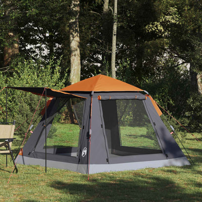 vidaXL Instant Tent voor 3 personen met oranje rainfly, snel op te zetten in de natuur.