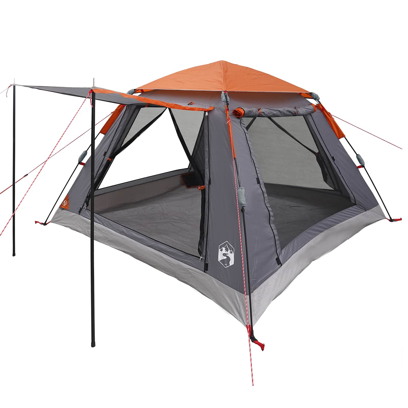 Detail van de vidaXL Instant Tent met oranje regenfly en zijvensters.
