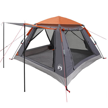 Detail van de vidaXL Instant Tent met oranje regenfly en zijvensters.