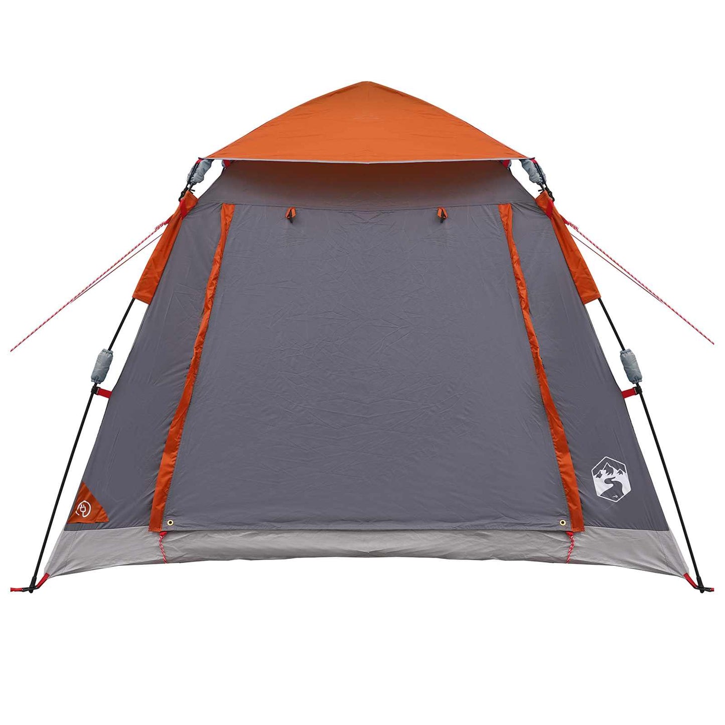Detail van de vidaXL Instant Tent met oranje regenfly en grijze tentwand.