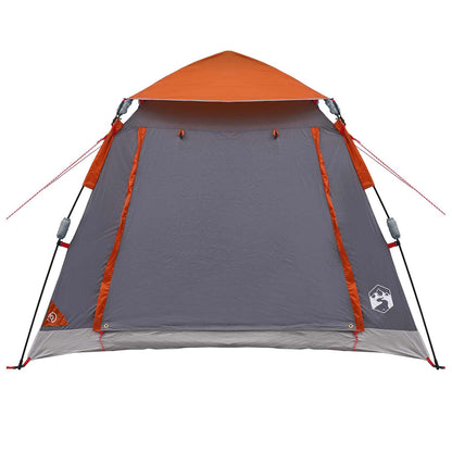 Detail van de vidaXL Instant Tent met oranje regenfly en grijze tentwand.