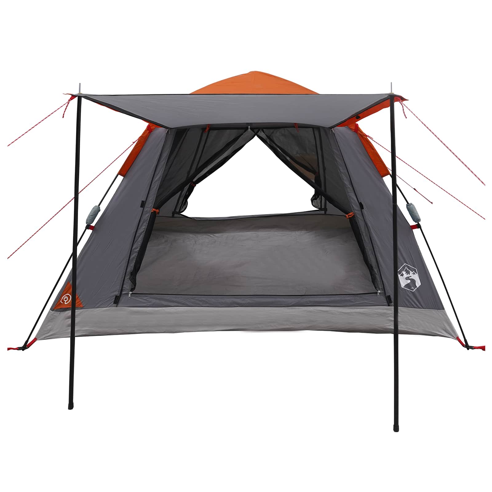 Detail van de vidaXL Instant Tent met oranje regenfly en open ingang.
