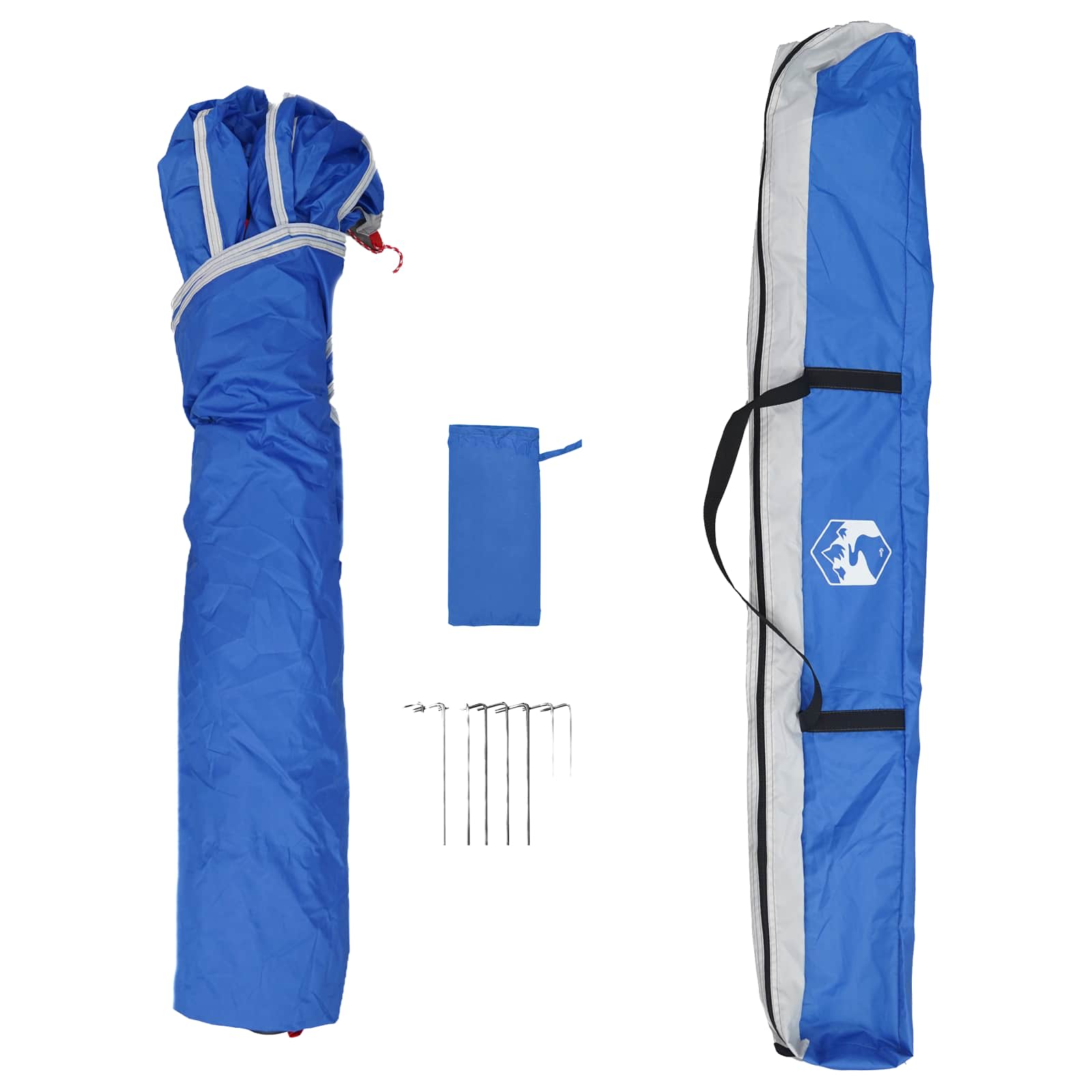 Detail van de vidaXL Instant Tent in Azure Blauw met draagtas en haringen.