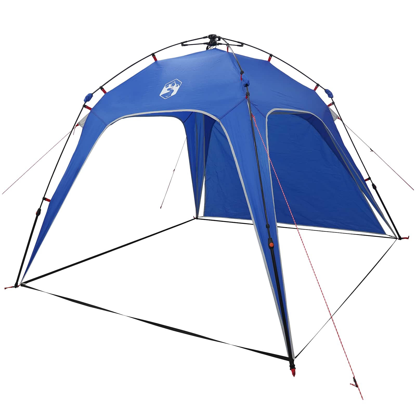Zijaanzicht van de vidaXL Instant Tent in Azure Blauw, met open structuur en stevige stangen.