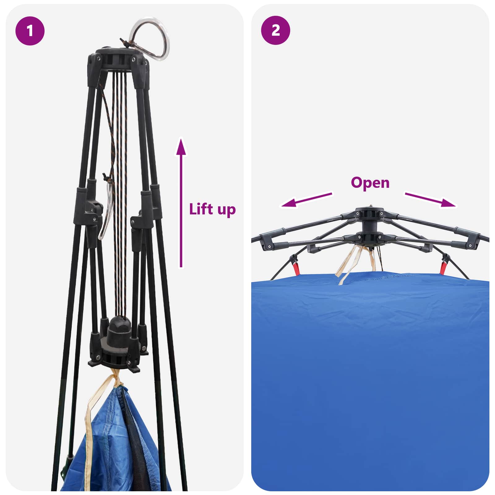 Detail van het quick-release mechanisme van de vidaXL Instant Tent in azure blauw.