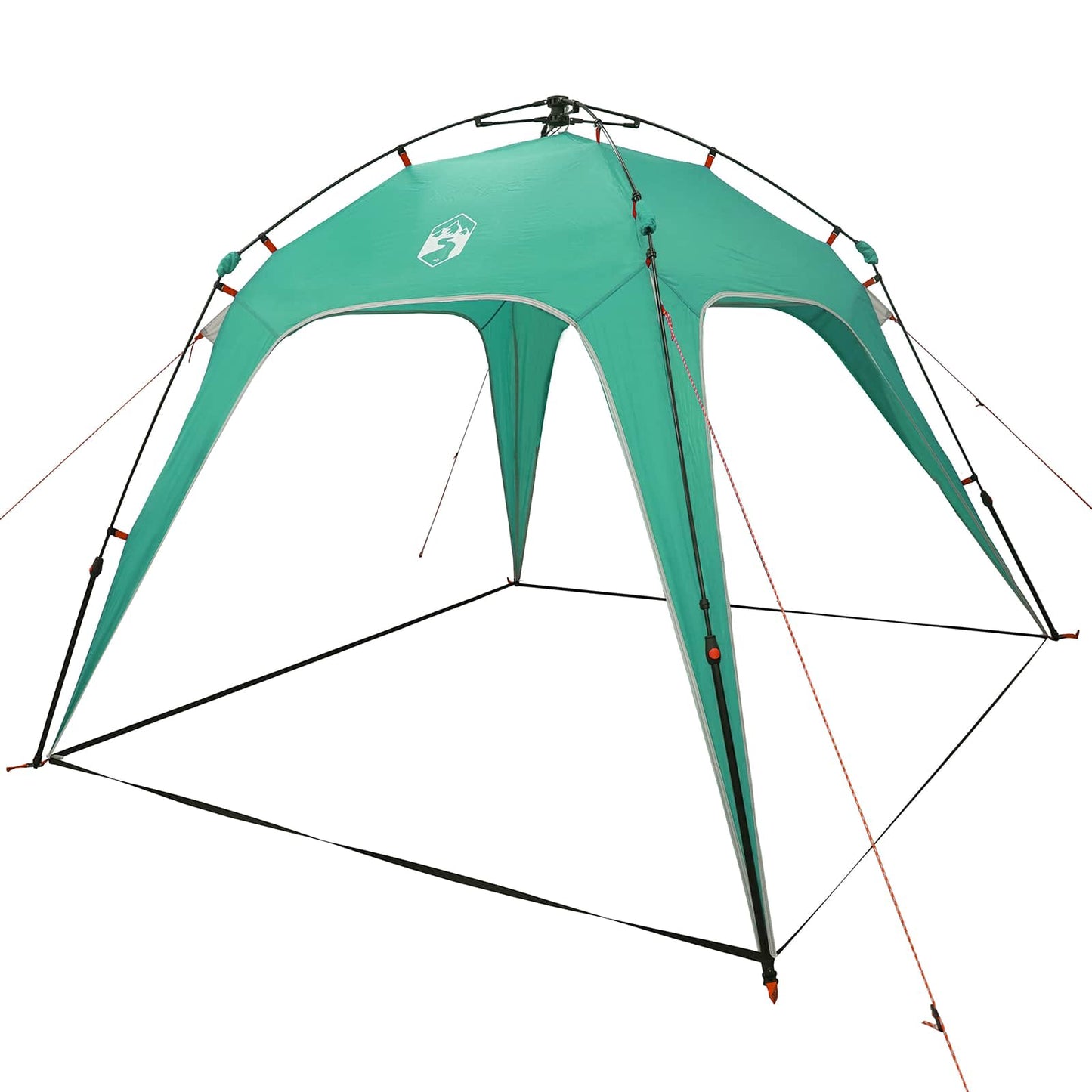 Detail van de vidaXL Instant Tent in zeegroen met opgezette structuur en bevestigingslijnen.