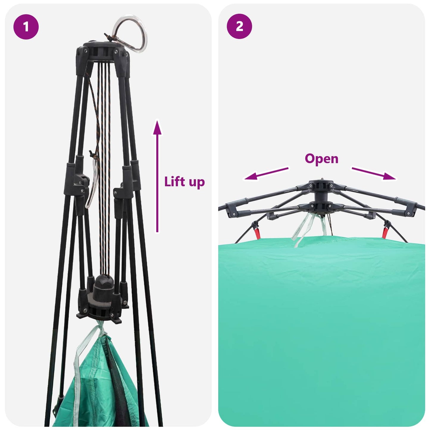 Detail van het quick-release mechanisme van de vidaXL 4-persoons tent in zeegroen.