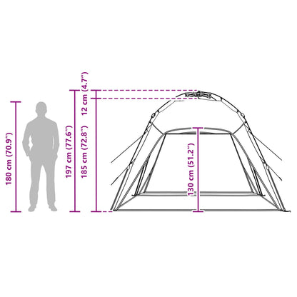 Detailweergave van de afmetingen van de vidaXL 4-Persoons Instant Tent in zeegroen.