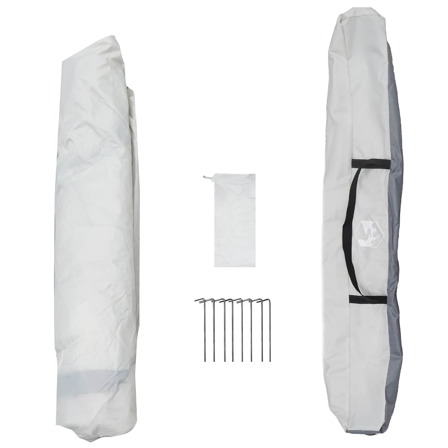 Draagtas en accessoires van de vidaXL Instant Tent, inclusief haringen en een kleine opbergtas.