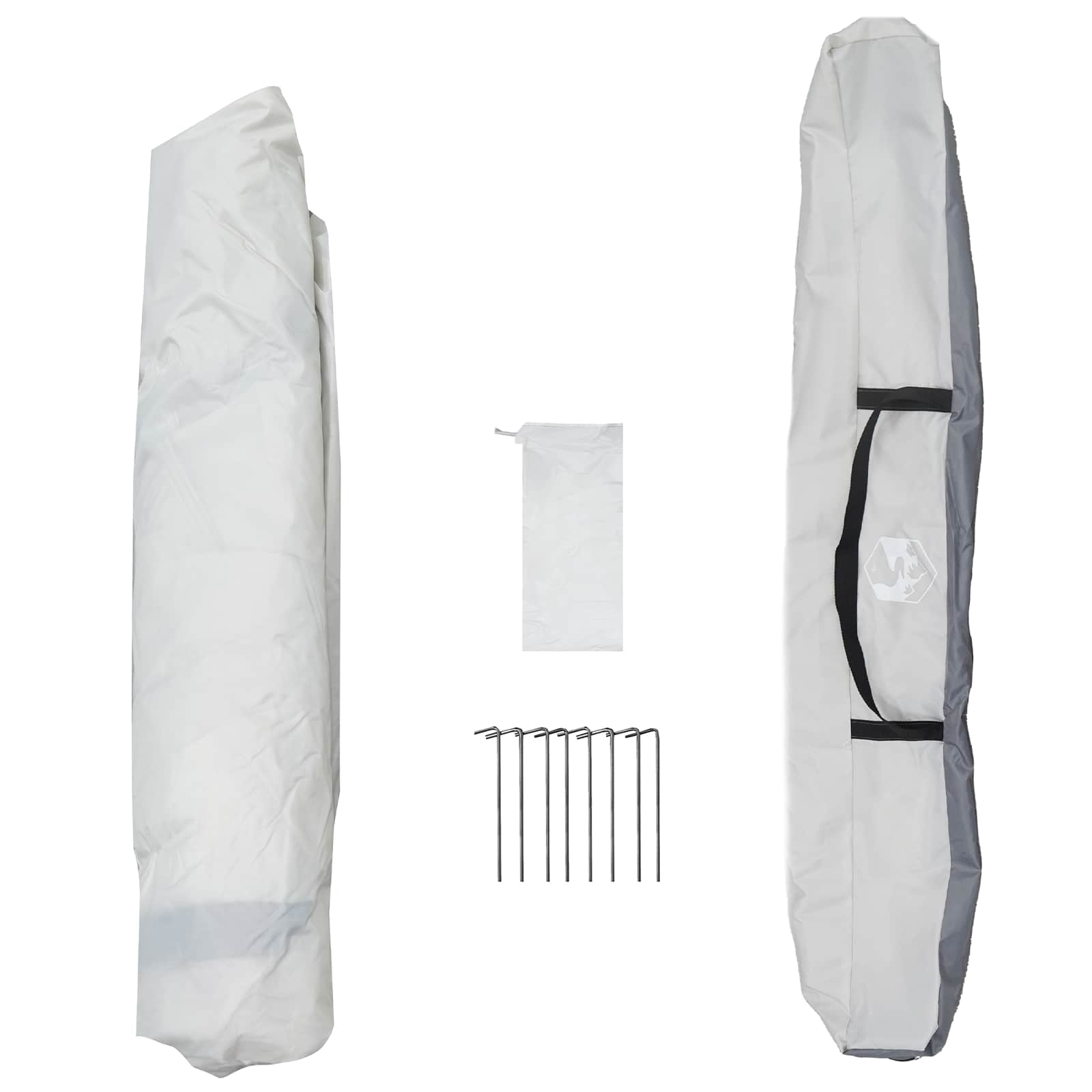 Draagtas en accessoires van de vidaXL Instant Tent, inclusief haringen en een kleine opbergtas.