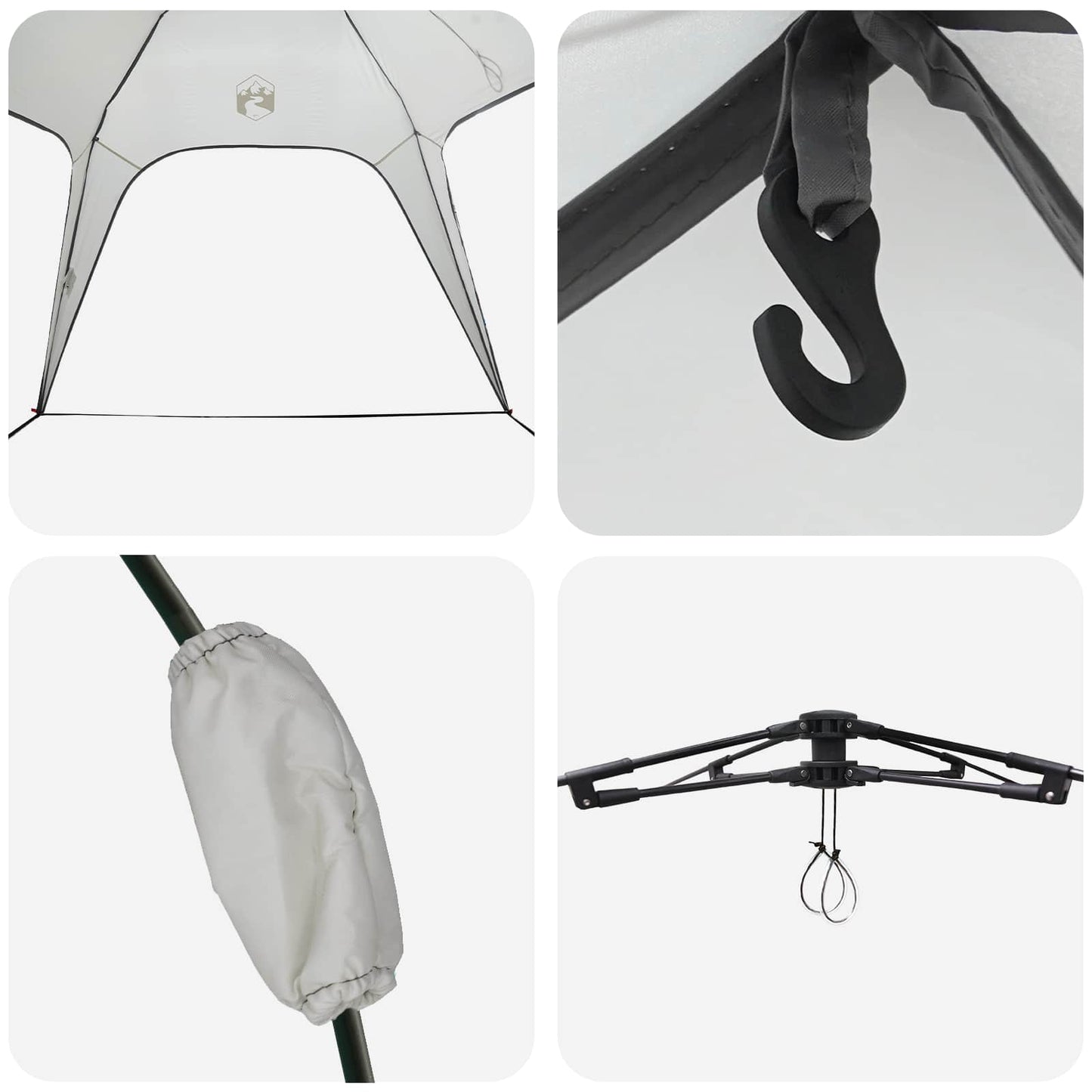 Detail van de haak en bevestigingsmechanisme van de vidaXL Instant Tent.