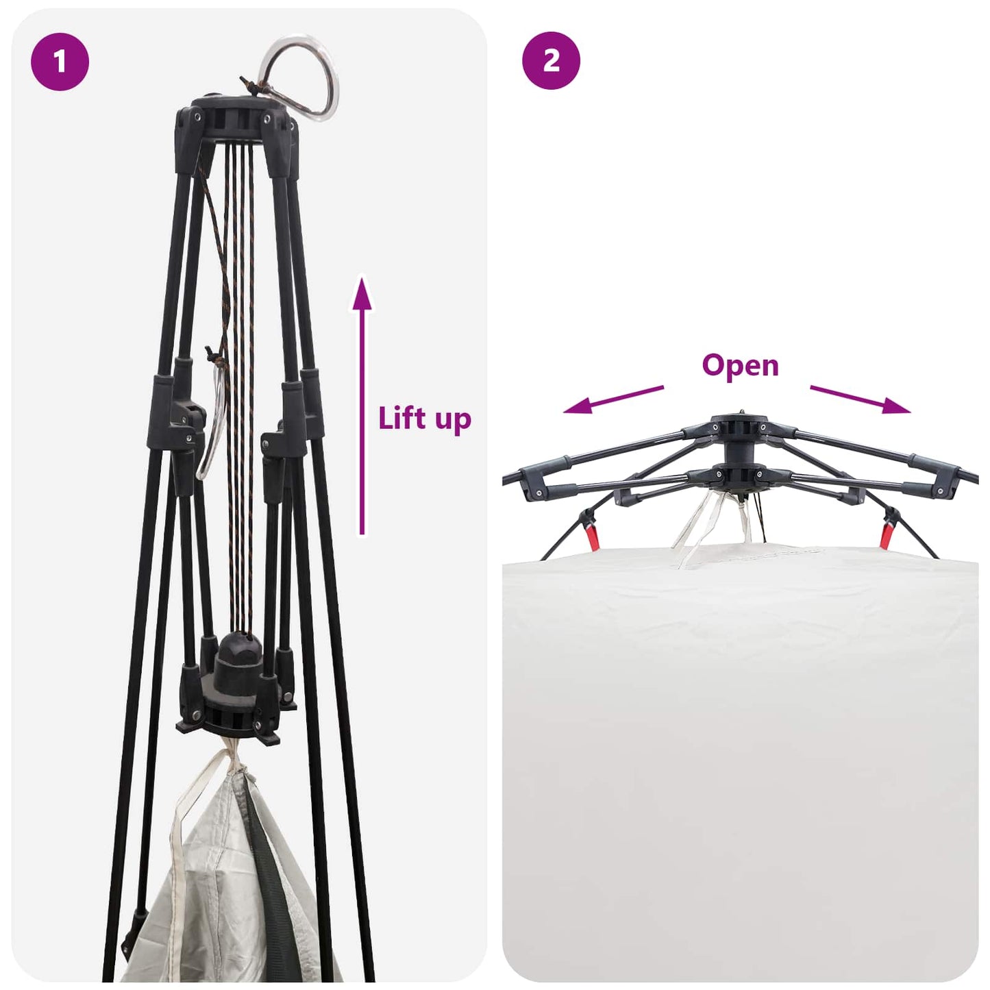 Detail van het quick-release mechanisme van de vidaXL 4-Person tent in grijs.