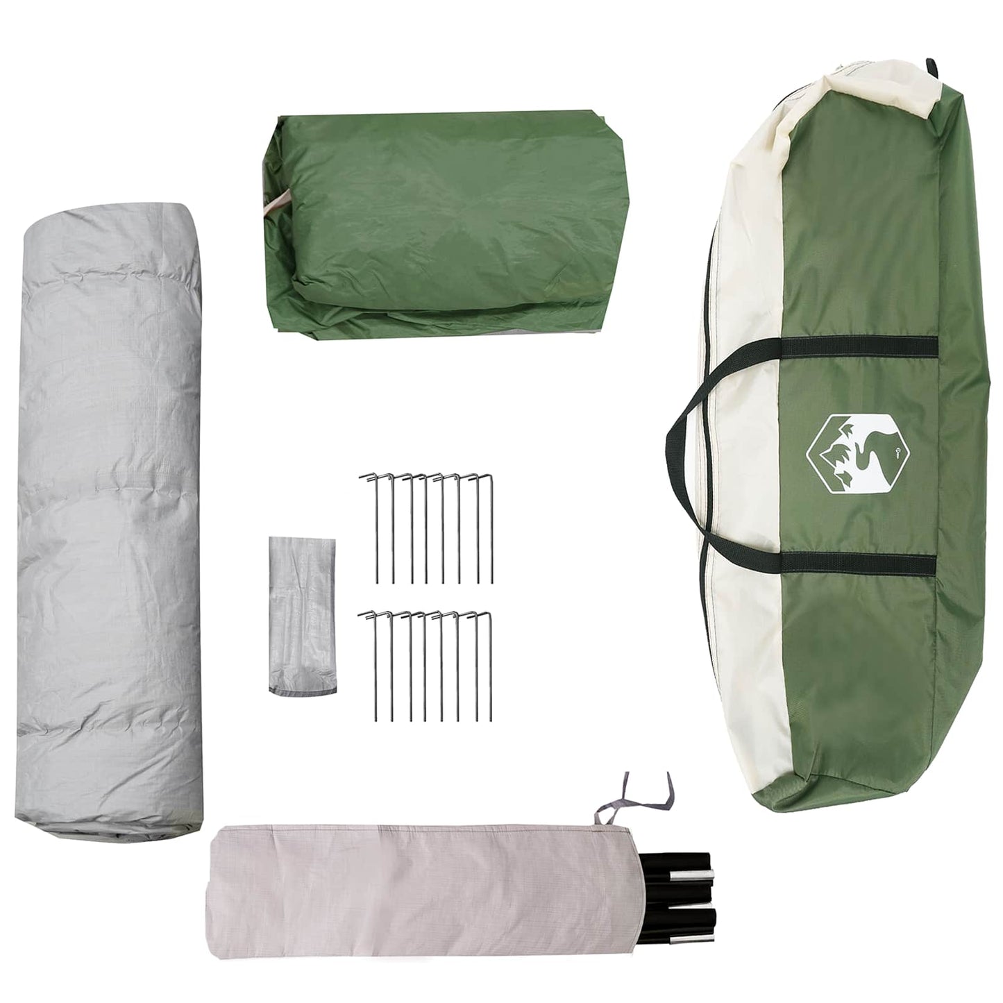 Detail van de accessoires en tentonderdelen van de vidaXL Instant tent met regenhuif.