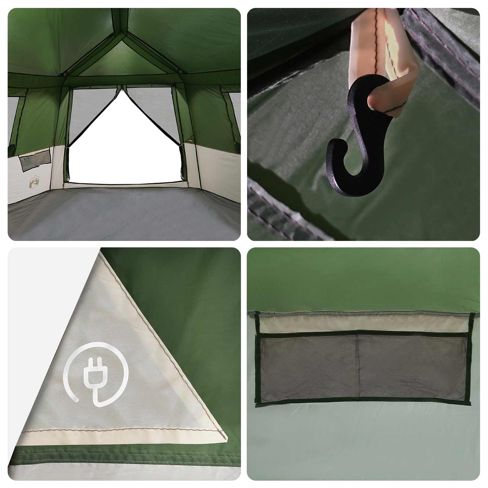 Detail van de vidaXL Instant tent met regenhuif, inclusief haak en ventilatierooster.