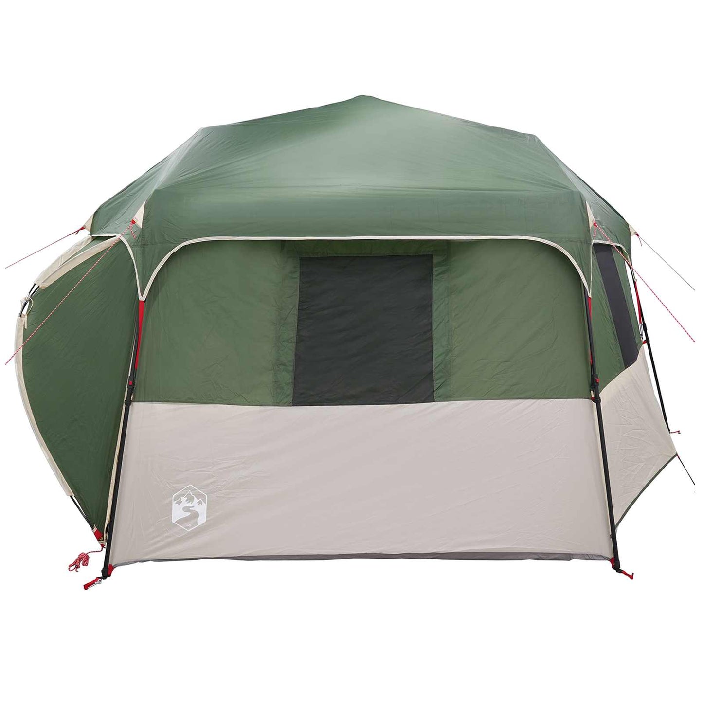 Detail van de vidaXL Instant tent met regenhuif, zijaanzicht met groene en beige kleuren.