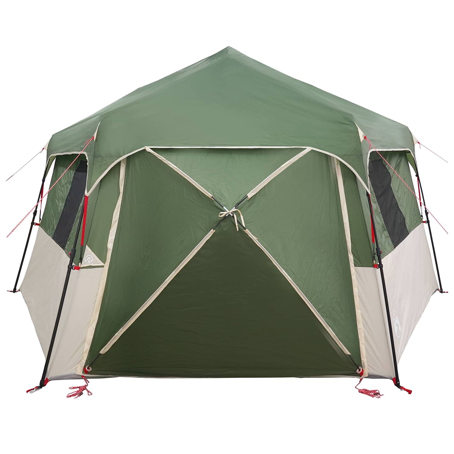Detail van de vidaXL Instant tent met regenhuif, zijaanzicht in groen en beige.