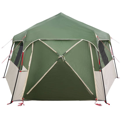 Detail van de vidaXL Instant tent met regenhuif, zijaanzicht in groen en beige.