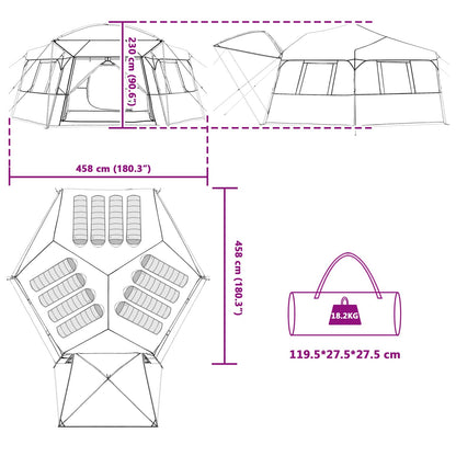 Detailweergave van de vidaXL Instant tent met afmetingen en opbergzak.