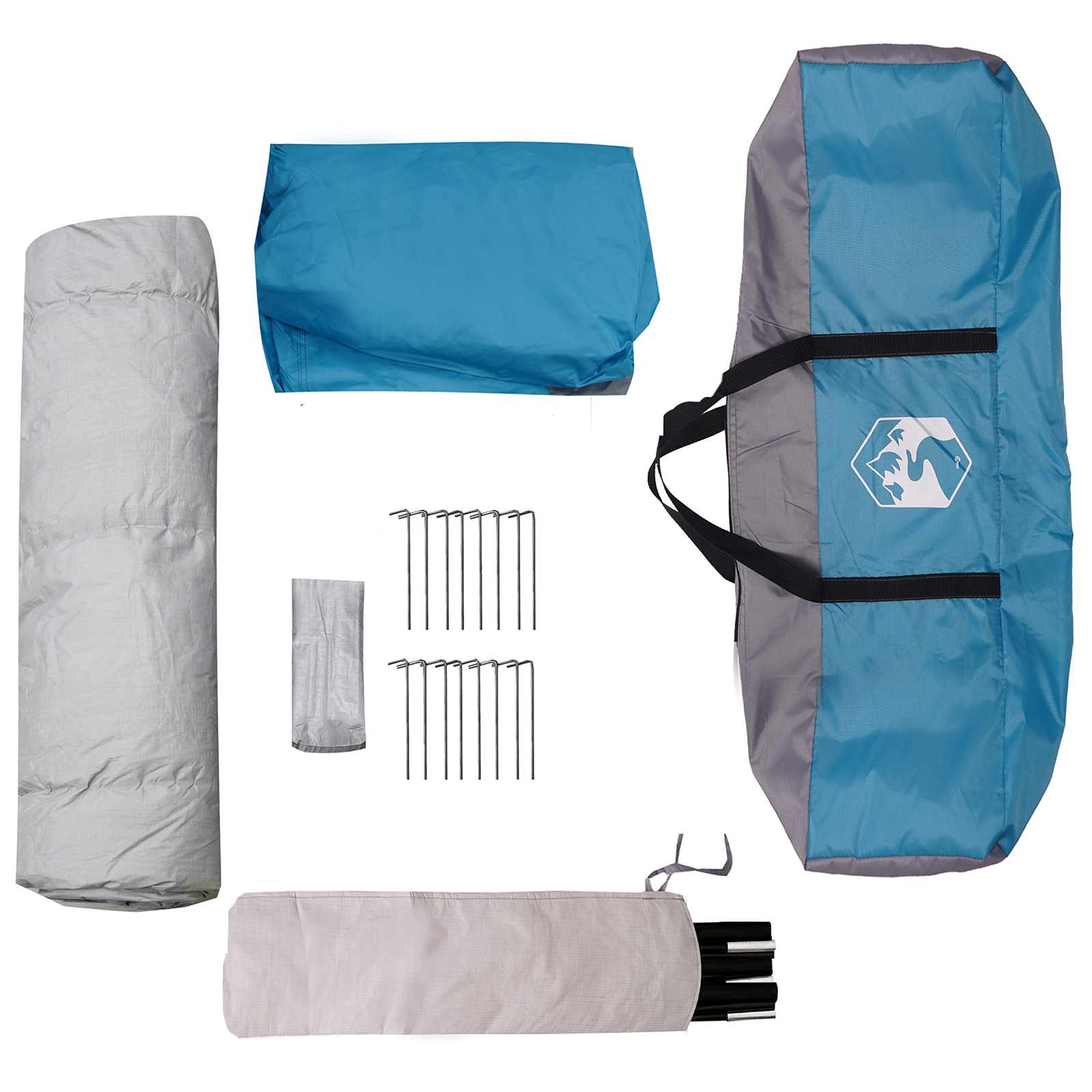 Detail van de vidaXL Instant tent met accessoires, inclusief haringen en opbergtas.