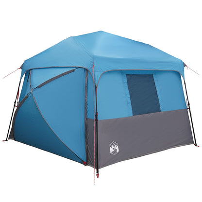 Detail van de vidaXL Instant tent in blauw met grijze onderrand en zijopening.