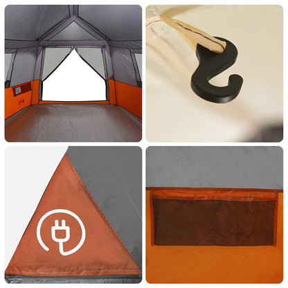 Detail van de vidaXL tent met oranje accenten, haak en ventilatierooster aan de binnenkant.