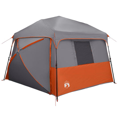 Zijaanzicht van de vidaXL Instant tent met grijs-oranje kleur en regenhuif.