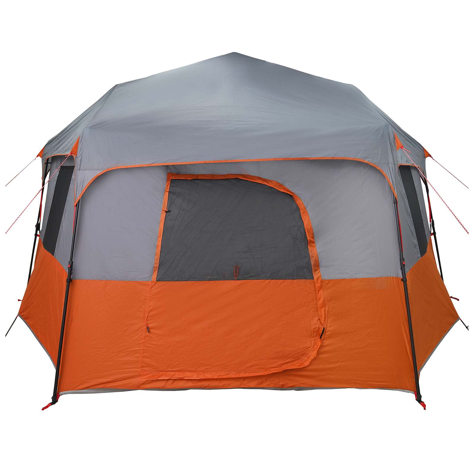 Detail van de vidaXL Instant tent met oranje en grijze kleuren, vooraanzicht met ingang.