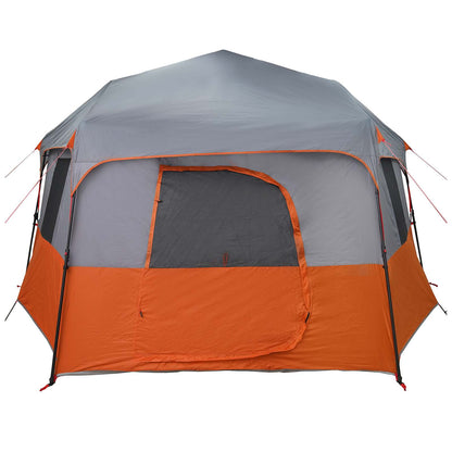 Detail van de vidaXL Instant tent met oranje en grijze kleuren, vooraanzicht met ingang.