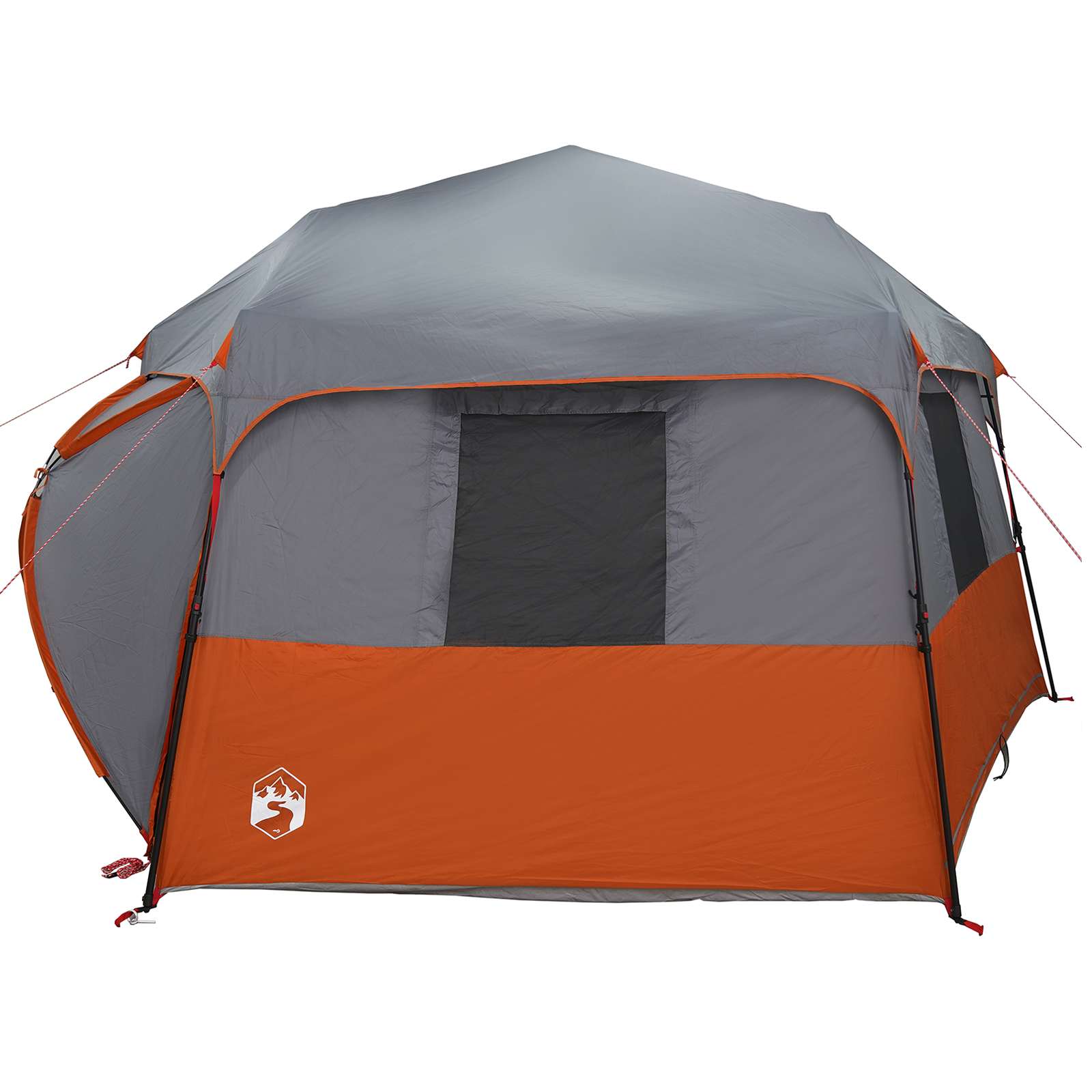 Zijaanzicht van de vidaXL Instant tent met grijze en oranje kleuren, inclusief regenhuif.