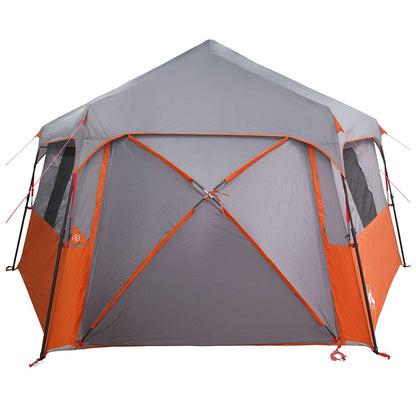 Detail van de vidaXL Instant tent met regenhuif, zijaanzicht in oranje en grijs.