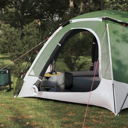 Detail van de ingang van de vidaXL Koepeltent met verwijderbare regenkap in groen.